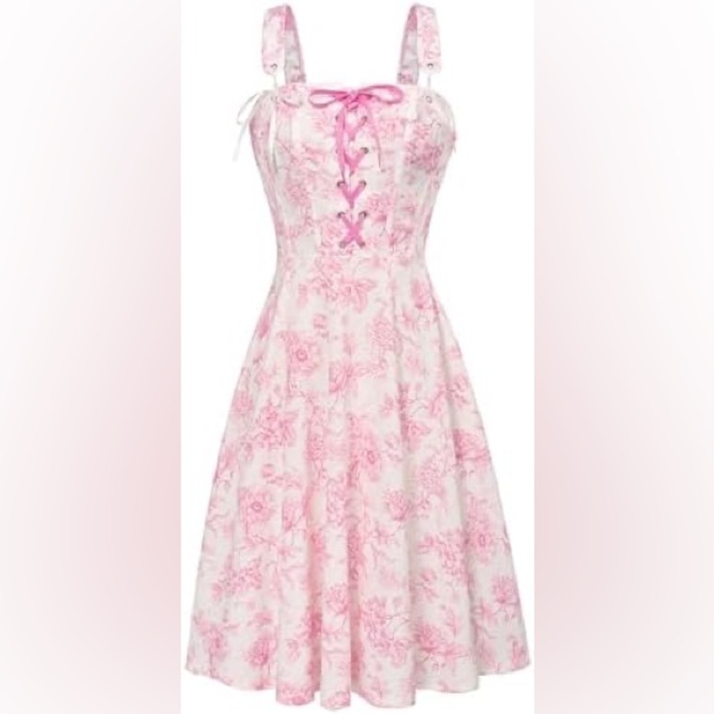SCARLET DARKNESS Pink Floral Corset Dress Sz S Cottagecore Milkmaid renaissance
